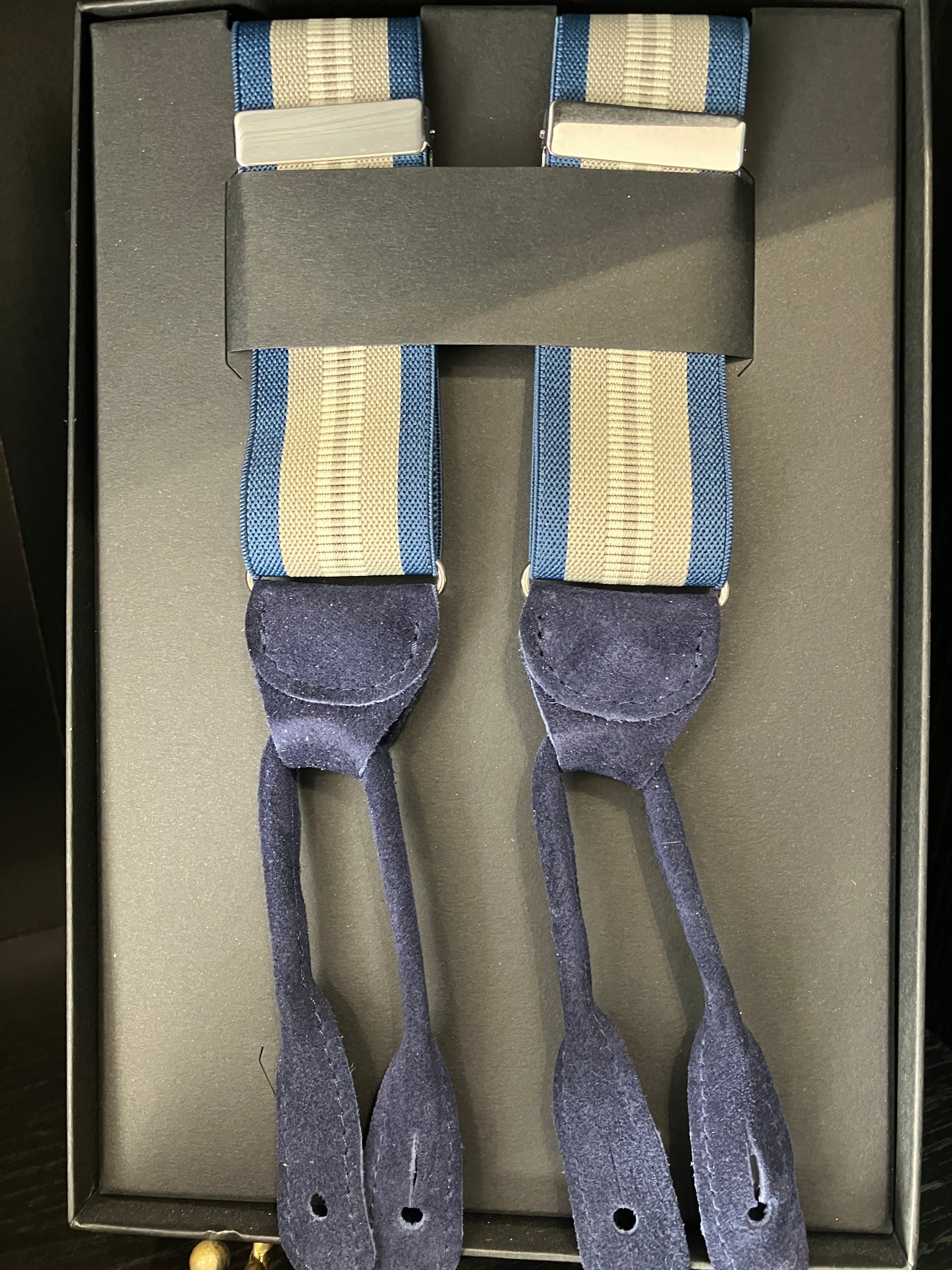 Davis suspenders in dark blue leather